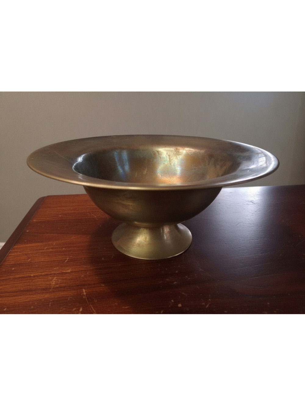 Vintage Solid Brass Pedestal Flared Rim Compote/Display Bowl 11"